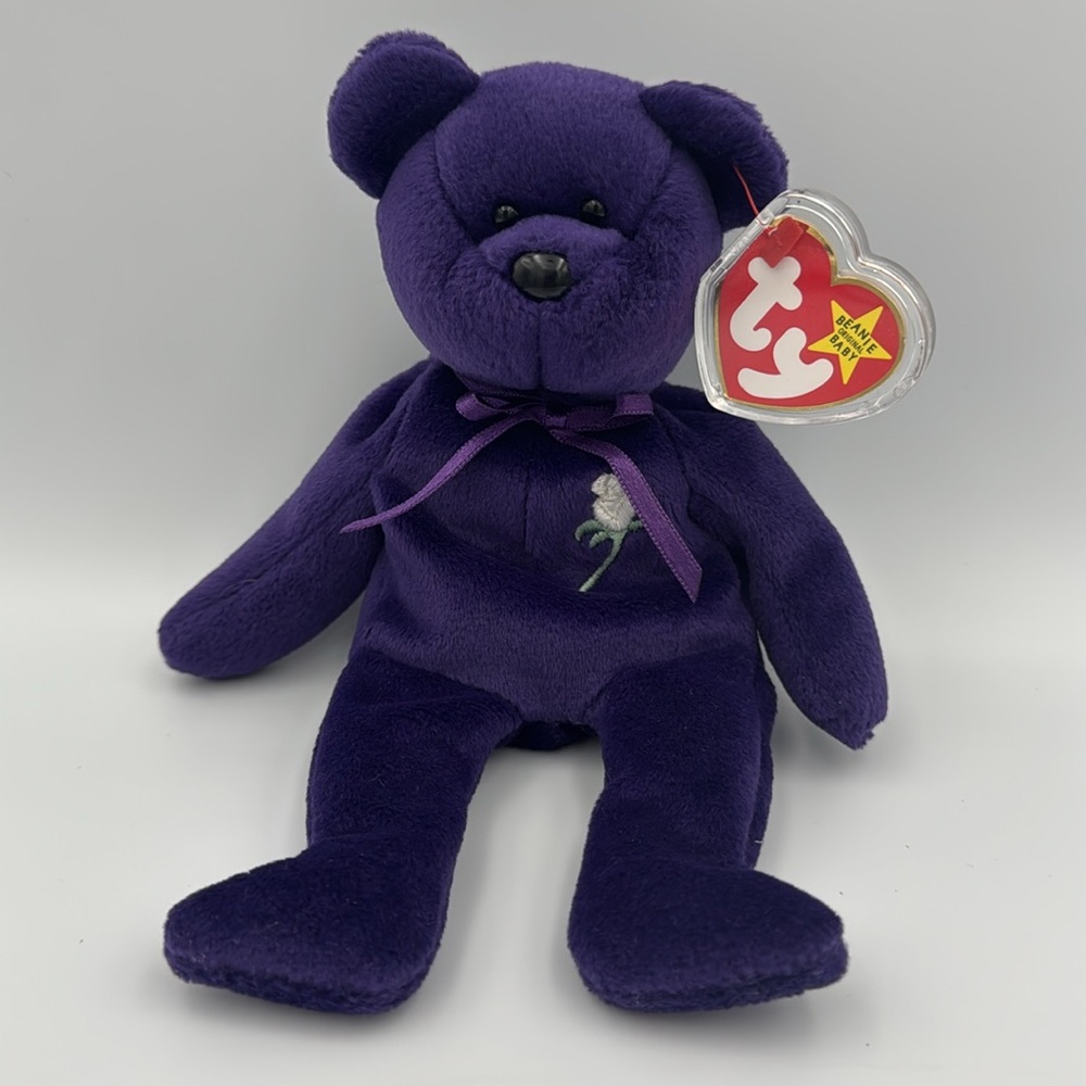 Ty Beanie Baby Princess Bear 1997 Purple PE‎ Pellets w Tag Protector